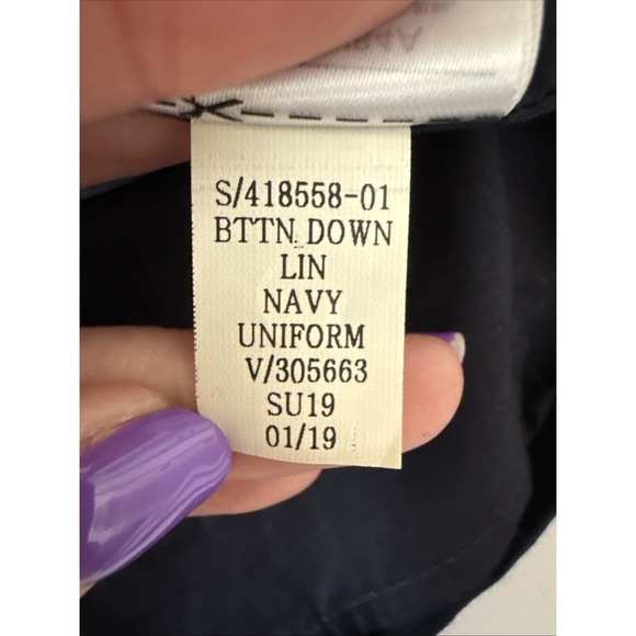 Gap Linen Dark Night Navy Blue Button Front Tie Midi Dress S Scandi Quiet Luxury - Picture 7 of 9